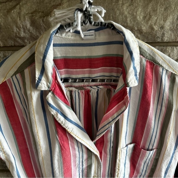 Old Navy button down tie front short sleeve striped top small - Picture 6 of 6